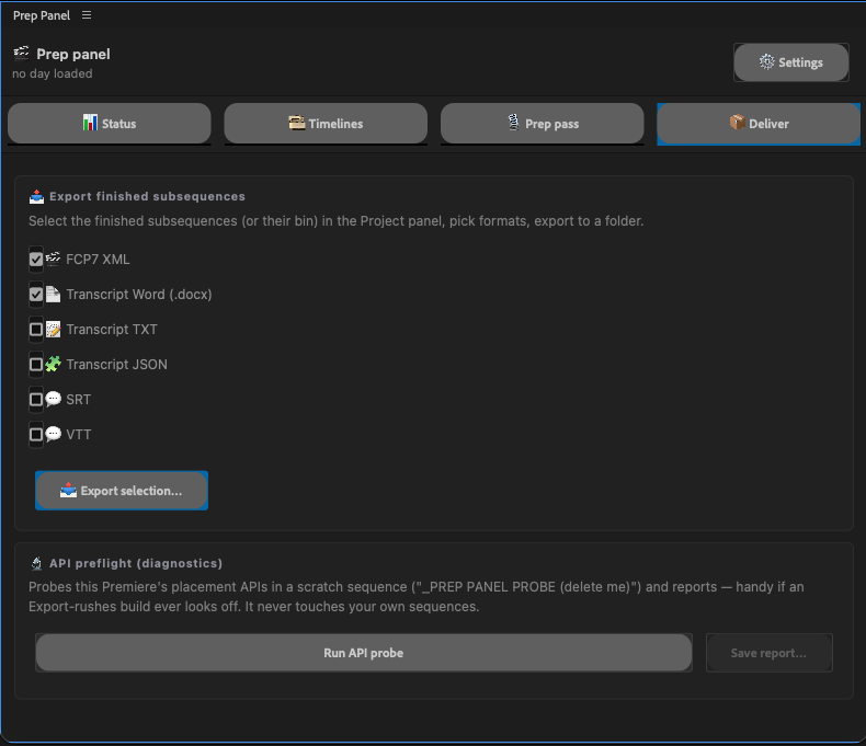 Batch export of transcripts and timelines from the same panel